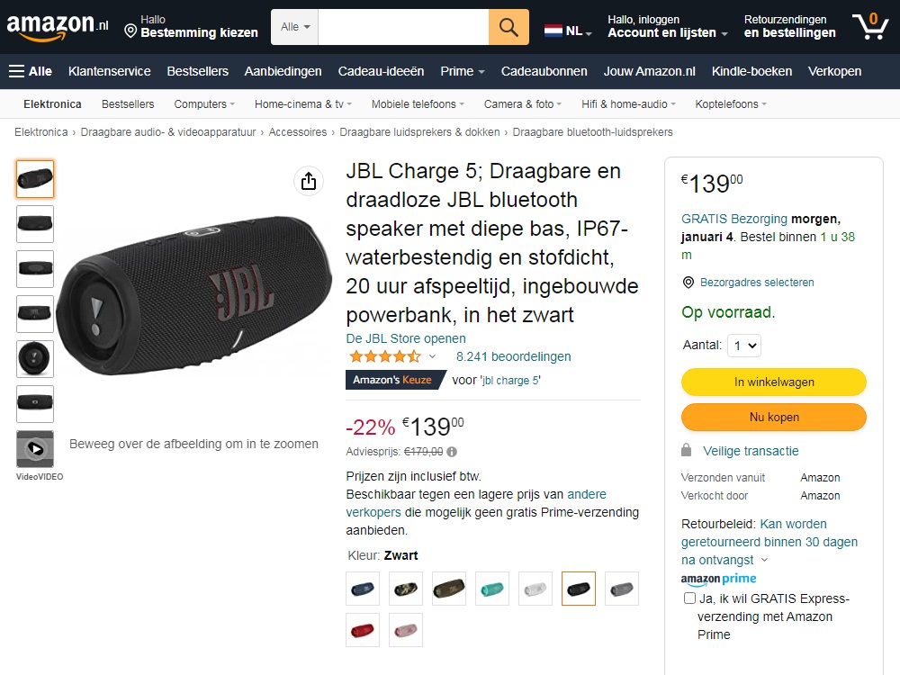 JBL Charge 5 aanbieding Amazon.nl