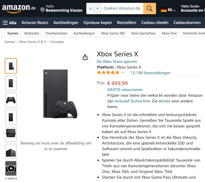 Amazon DE voorraad Xbox Series X