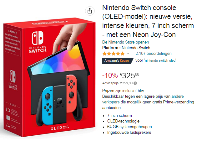 Nintendo Switch OLED aanbieding Amazon.nl