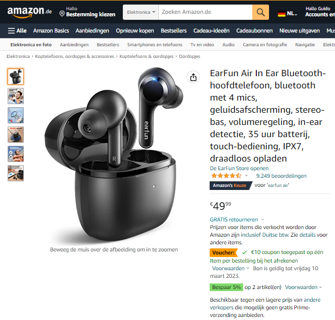Earfun Air aanbieding Amazon.de