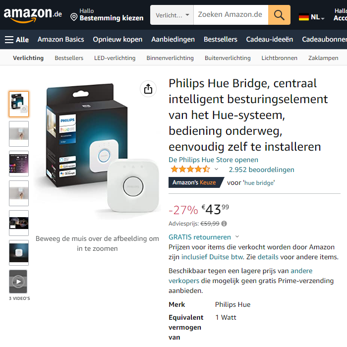 Philips Hue bridge aanbieding Amazon.de