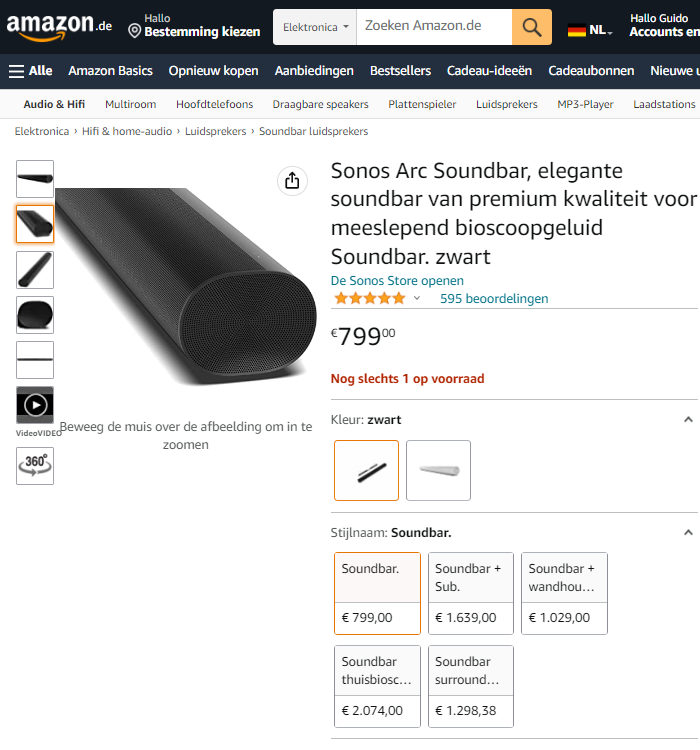 Sonos Arc aanbieding Amazon de