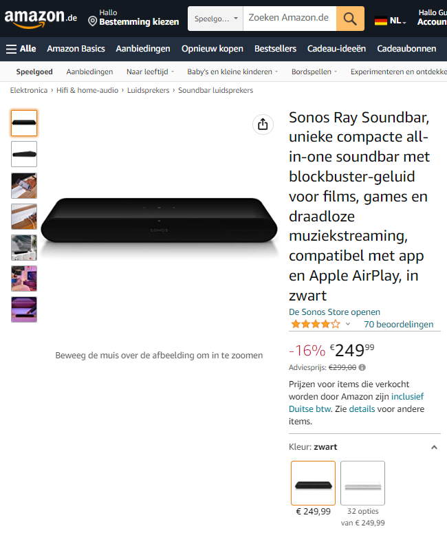 Sonos Ray aanbieding Amazon.de