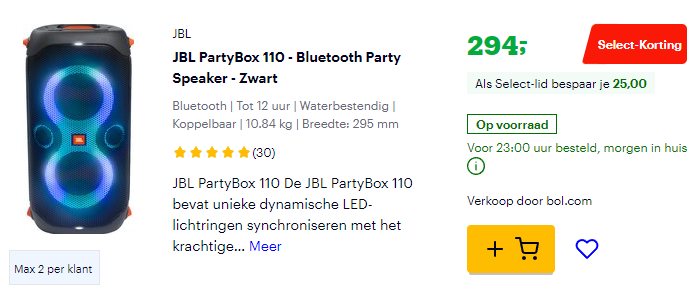 JBL Partybox 110 korting bol.com