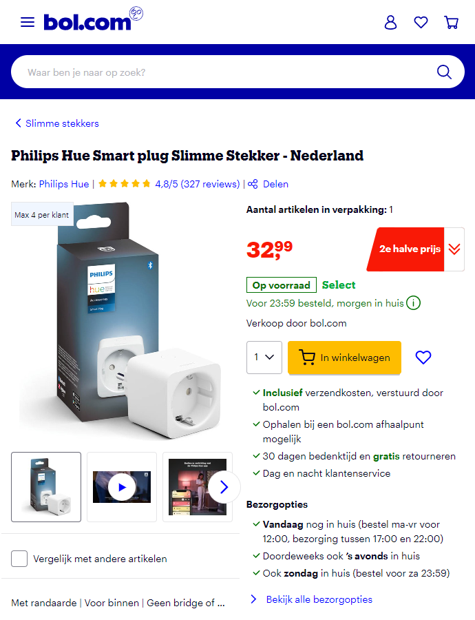 Bol Philips Hue Smart plug aanbieding