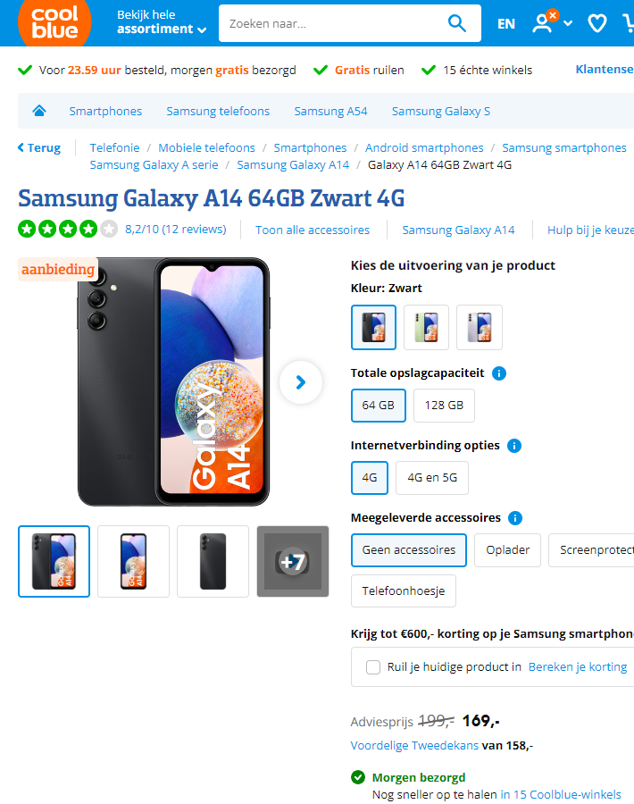 Samsung Galaxy A14 aanbieding Coolblue