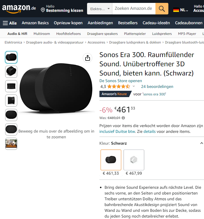 Sonos Era 300 aanbieding Amazon.de