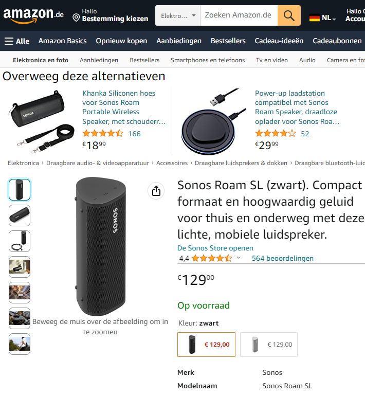Sonos Roam SL aanbieding Amazon.de