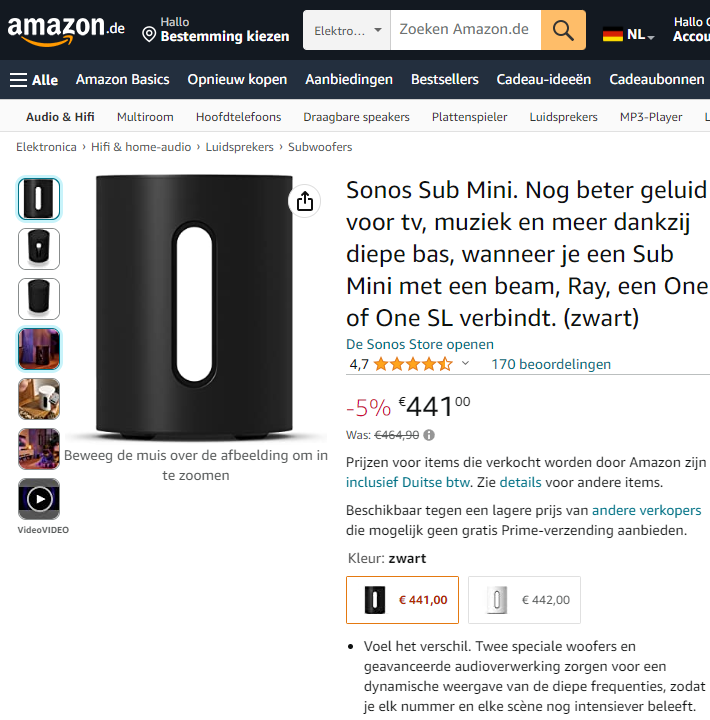 Sonos Sub Mini aanbieding Amazon.de