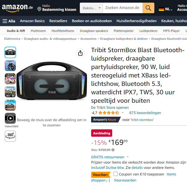 Tribit StormBox Blast aanbieding Amazon.de