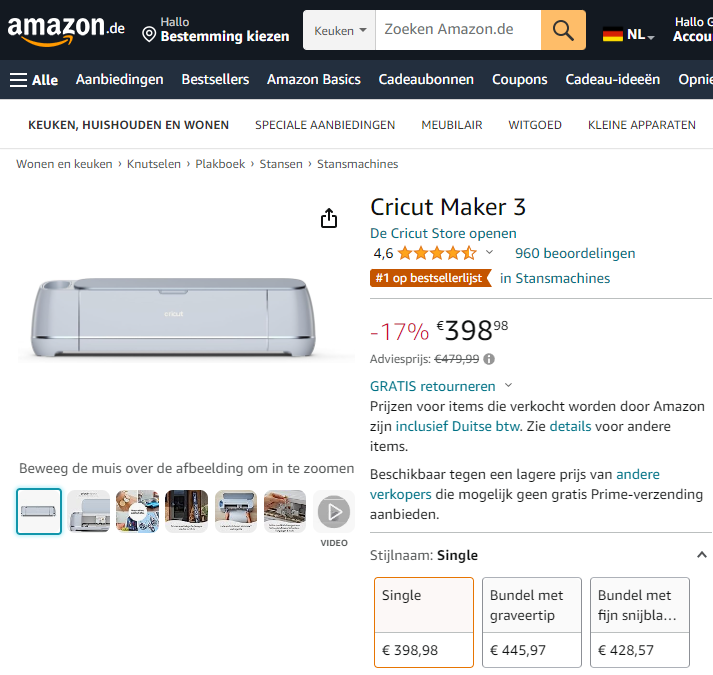 Cricut Maker 3 aanbieding Amazon.de