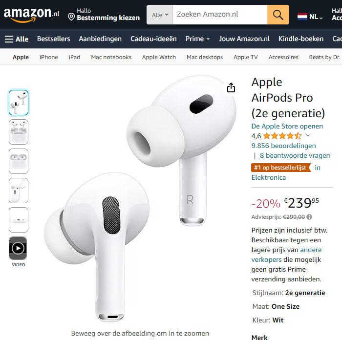 Apple AirPods Pro 2 aanbieding Amazon.nl september 2023