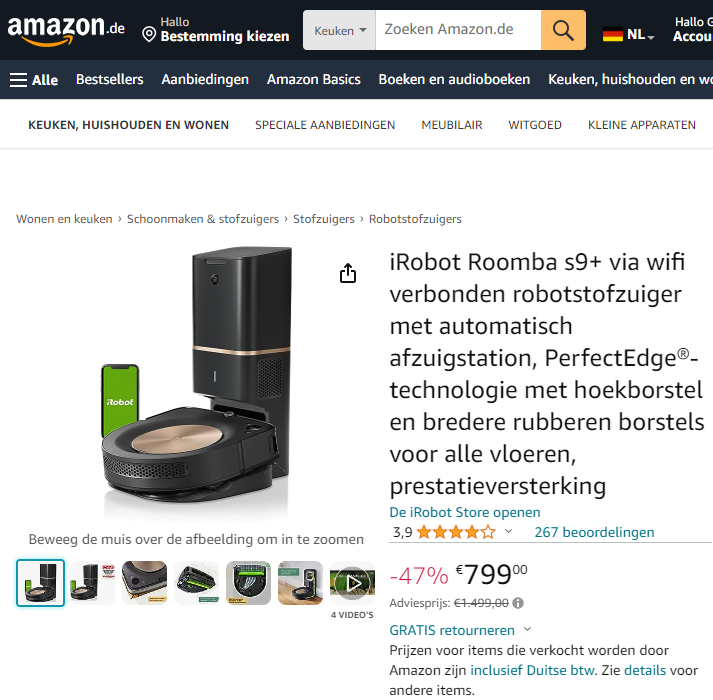 Amazon.de iRobot Roomba S9 Plus aanbieding